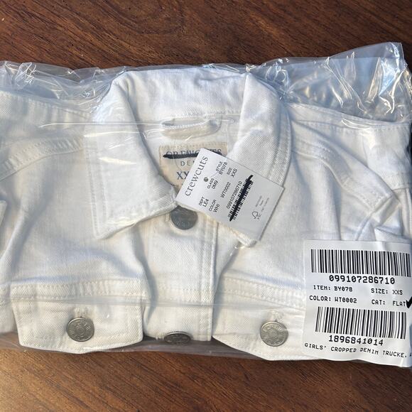 J Crew Crewcuts Girls Cropped Denim Trucker Jacket XXS 2 3 White NWT Jean - Picture 3 of 3